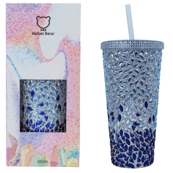 VASO BRILLOS HABEI BEAR PIEDRAS DIAMANTE #AZUL