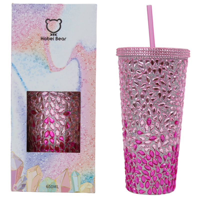 VASO BRILLOS HABEI BEAR PIEDRAS DIAMANTE #ROSA