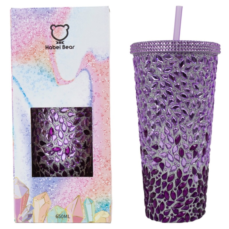 VASO BRILLOS HABEI BEAR PIEDRAS DIAMANTE #MORADO