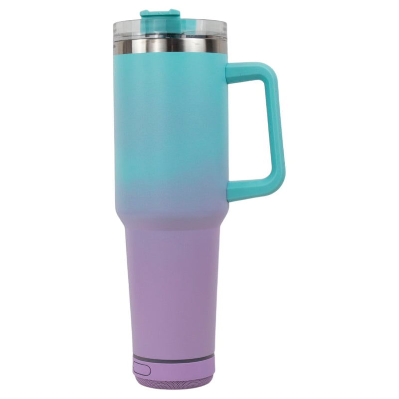 TERMO VASO BOCINA CON AGARRADERA  40oz #AQUA CON MORADO