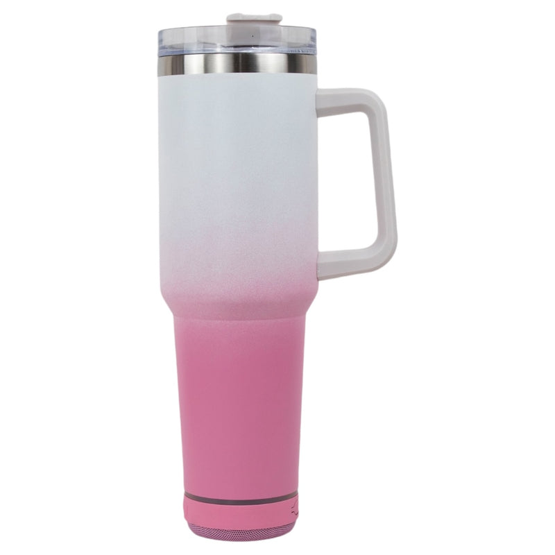 TERMO VASO BOCINA CON AGARRADERA  40oz #BLANCO CON ROSA